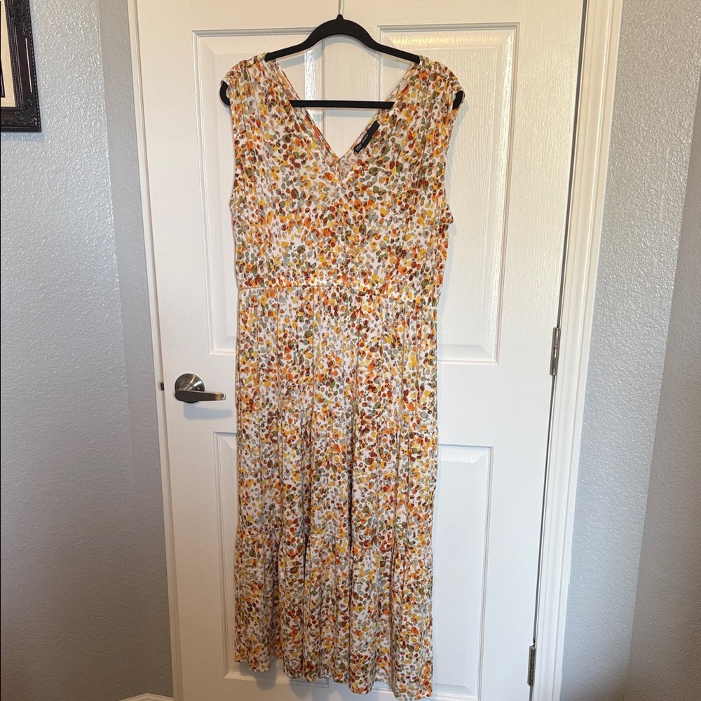 Maggy London Sleeveless Maxi Dress in Mustard and Rust Floral